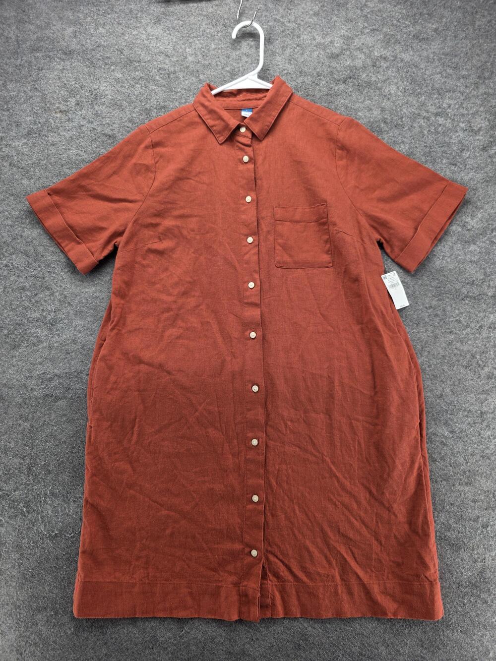 Old Navy Dress Womens S Orange Shirt Dress Collared Short Sleeve Linen